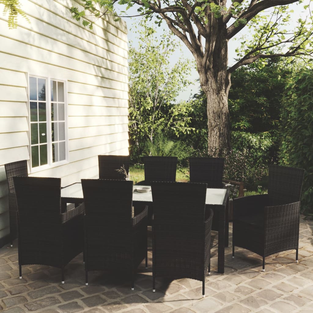 9-delige Tuinset met kussens poly rattan zwart is nu te koop bij PeponiXL, paradijselijk wonen!