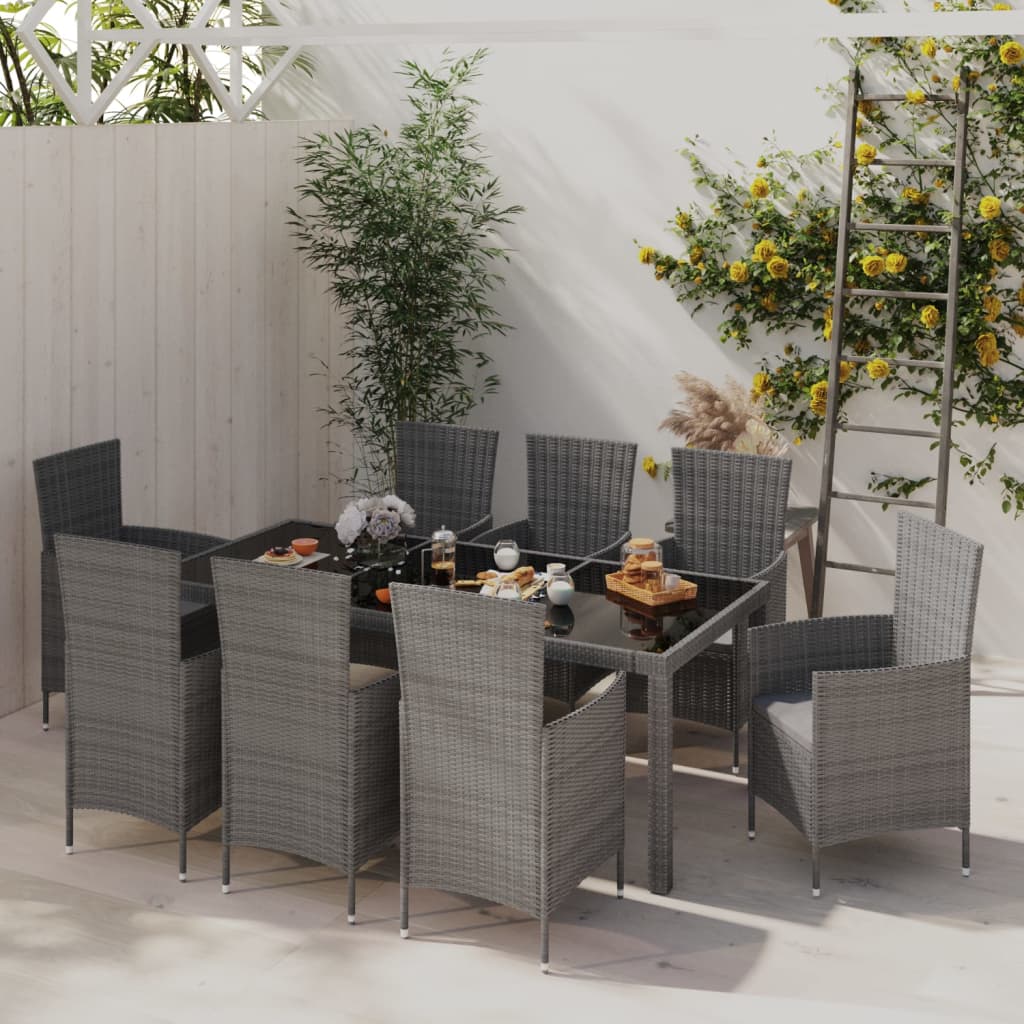 9-delige Tuinset met kussens poly rattan grijs is nu te koop bij PeponiXL, paradijselijk wonen!