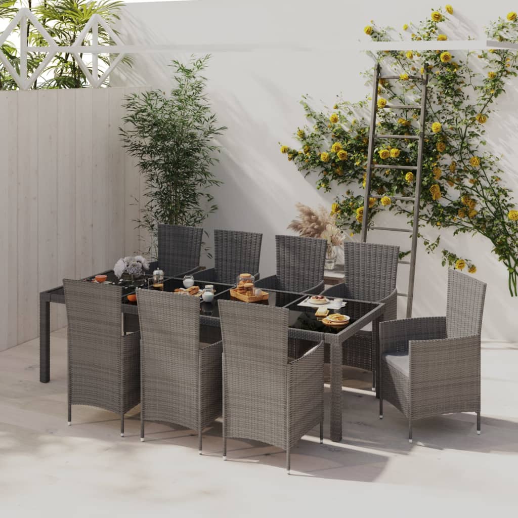 9-delige Tuinset met kussens poly rattan grijs is nu te koop bij PeponiXL, paradijselijk wonen!
