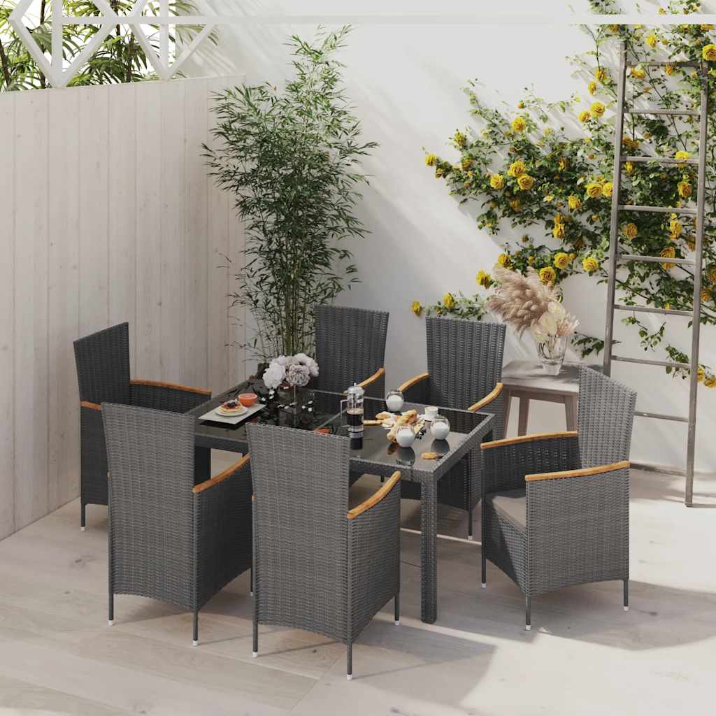 7-delige Tuinset met kussens poly rattan zwart en grijs is nu te koop bij PeponiXL, paradijselijk wonen!