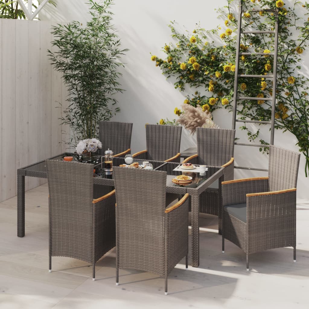 7-delige Tuinset met kussens poly rattan zwart en grijs is nu te koop bij PeponiXL, paradijselijk wonen!