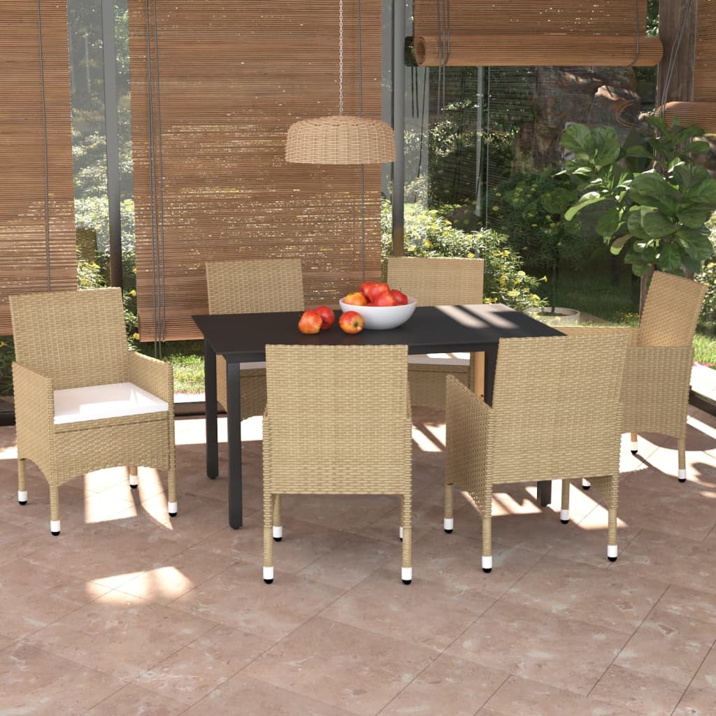 7-delige Tuinset met kussens poly rattan beige is nu te koop bij PeponiXL, paradijselijk wonen!