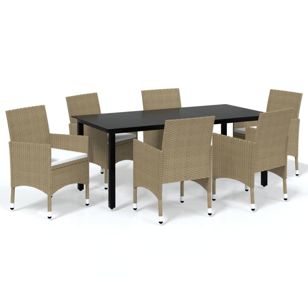 7-delige Tuinset met kussens poly rattan beige is nu te koop bij PeponiXL, paradijselijk wonen!