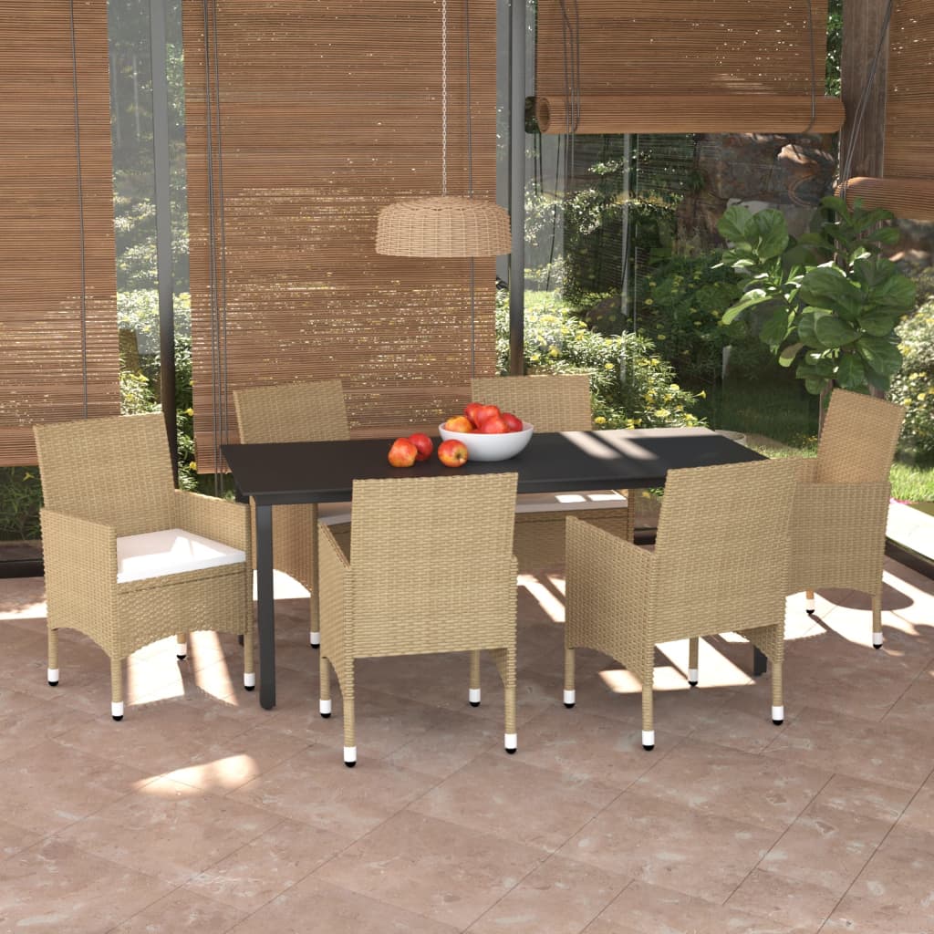 7-delige Tuinset met kussens poly rattan beige is nu te koop bij PeponiXL, paradijselijk wonen!