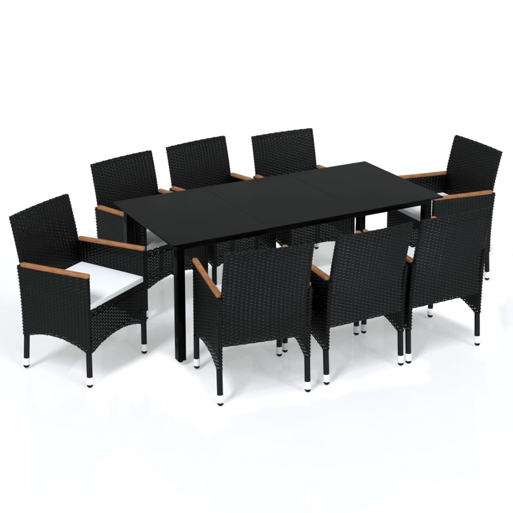 9-delige Tuinset met kussens poly rattan zwart is nu te koop bij PeponiXL, paradijselijk wonen!