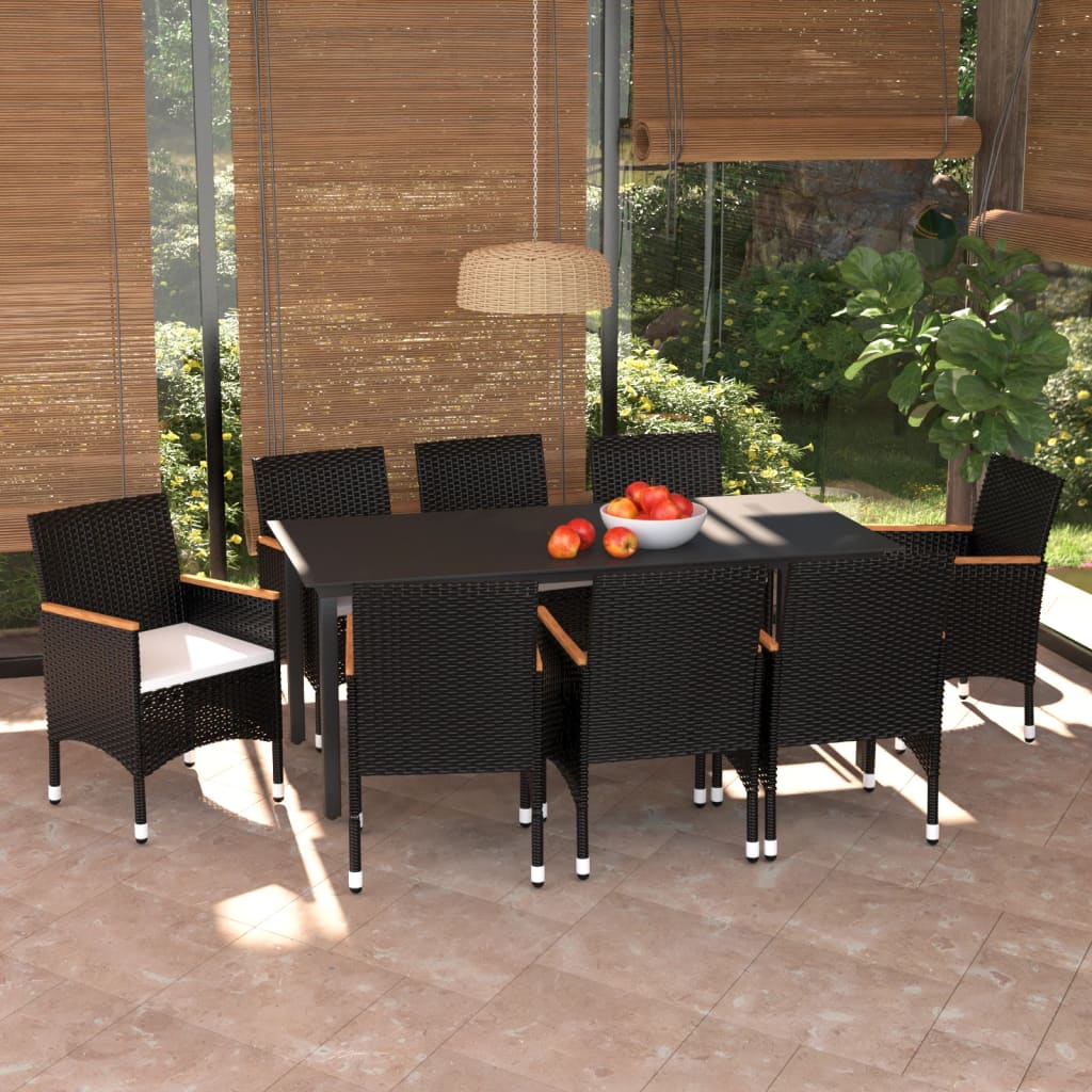 9-delige Tuinset met kussens poly rattan zwart is nu te koop bij PeponiXL, paradijselijk wonen!