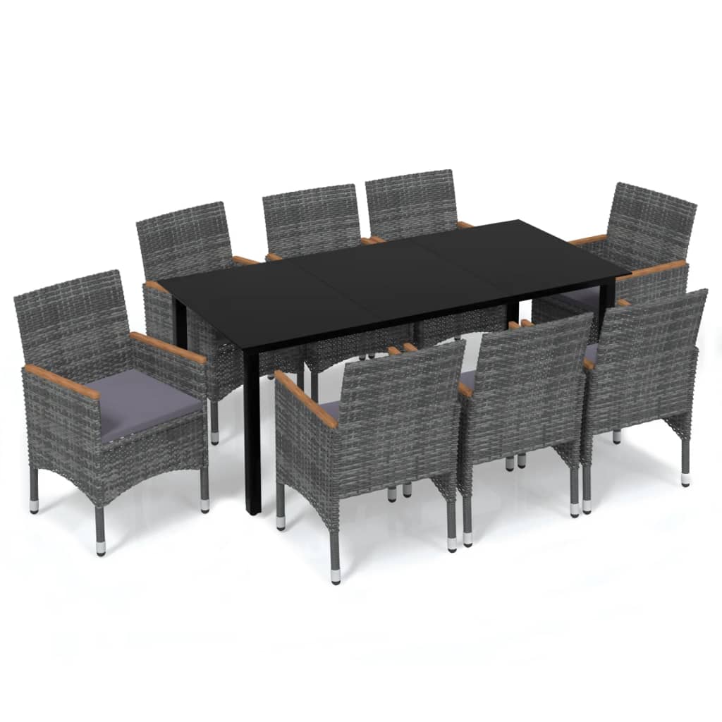 9-delige Tuinset met kussens poly rattan grijs
