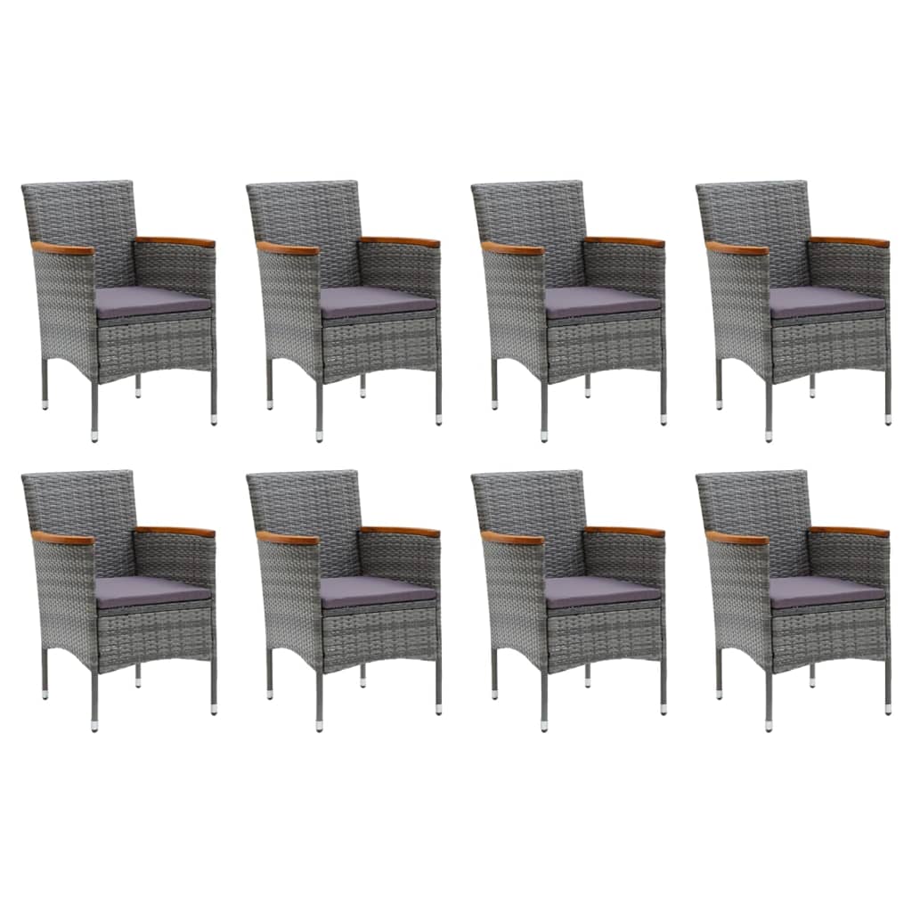 9-delige Tuinset met kussens poly rattan grijs