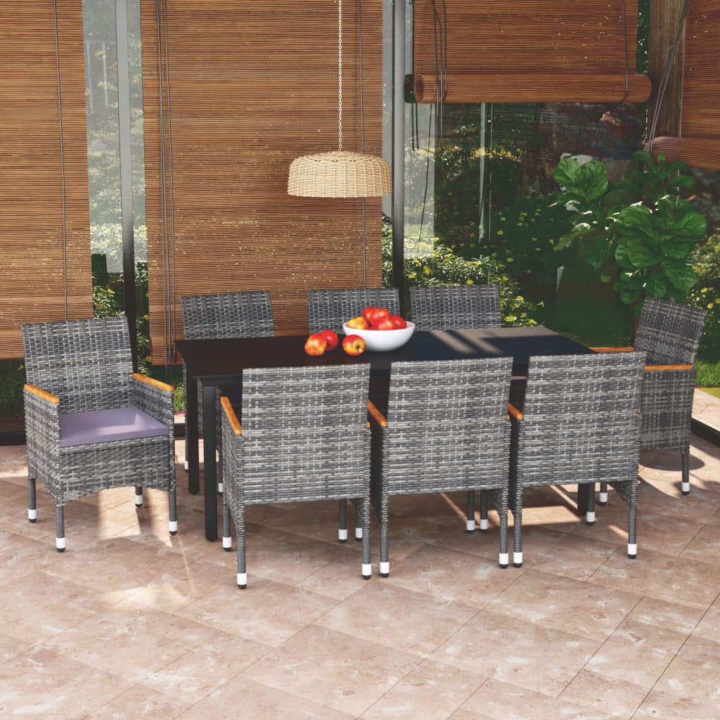 9-delige Tuinset met kussens poly rattan grijs