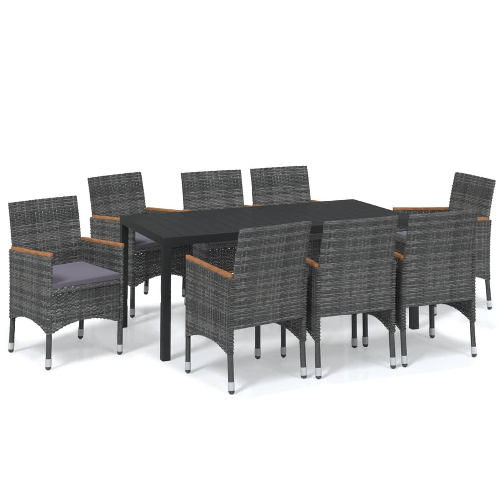 9-delige Tuinset met kussens poly rattan grijs