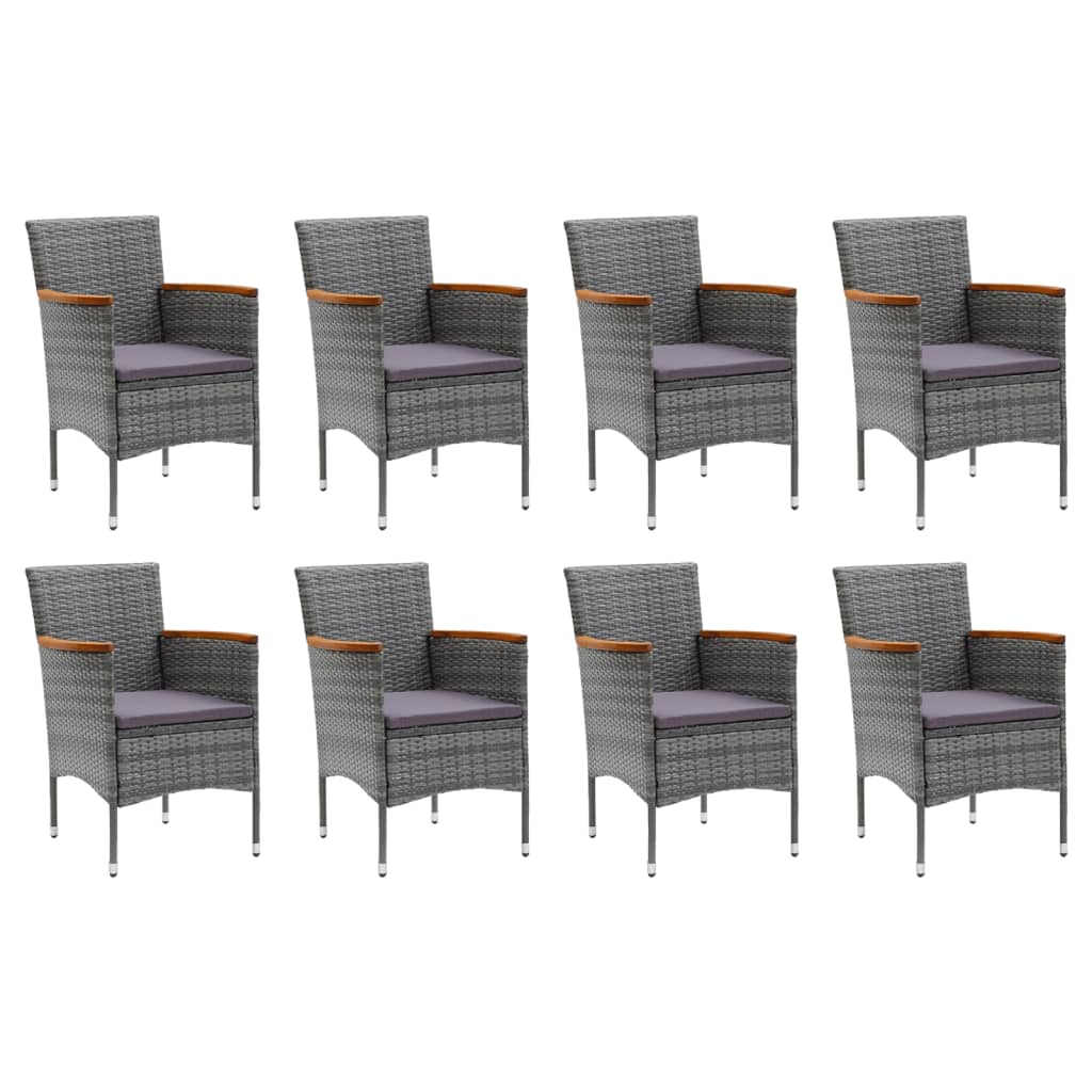 9-delige Tuinset met kussens poly rattan grijs