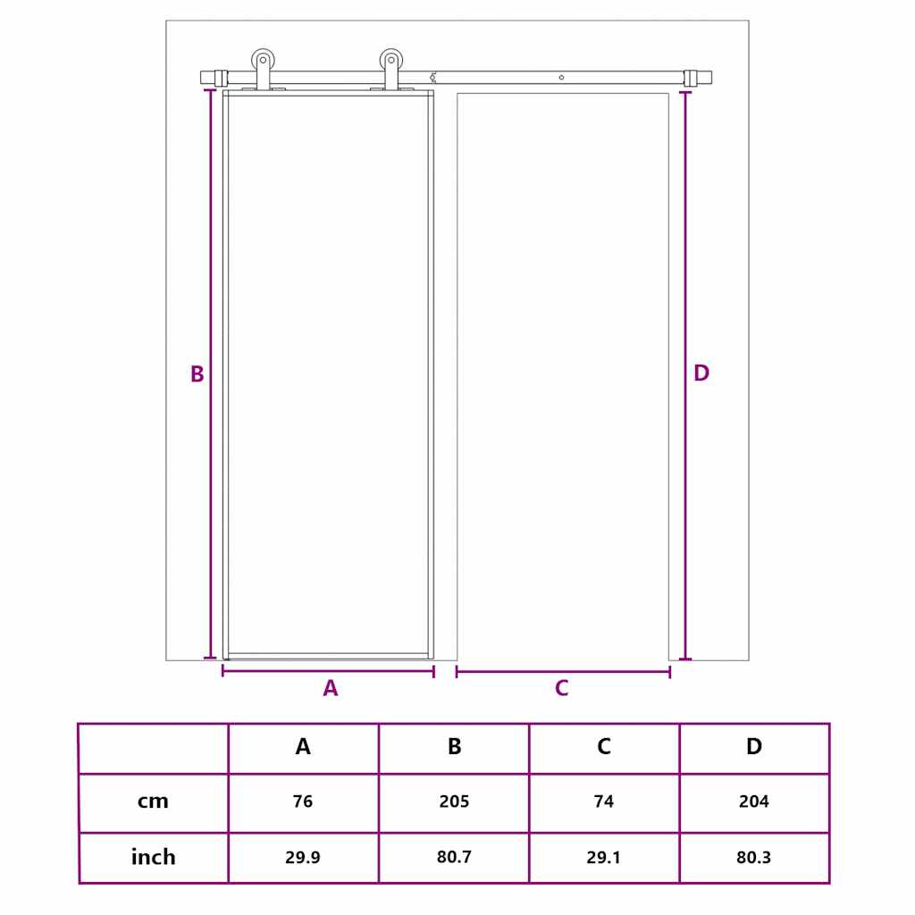 Schuifdeur 76x205 cm mat ESG-glas en aluminium zwart is nu te koop bij PeponiXL, paradijselijk wonen!