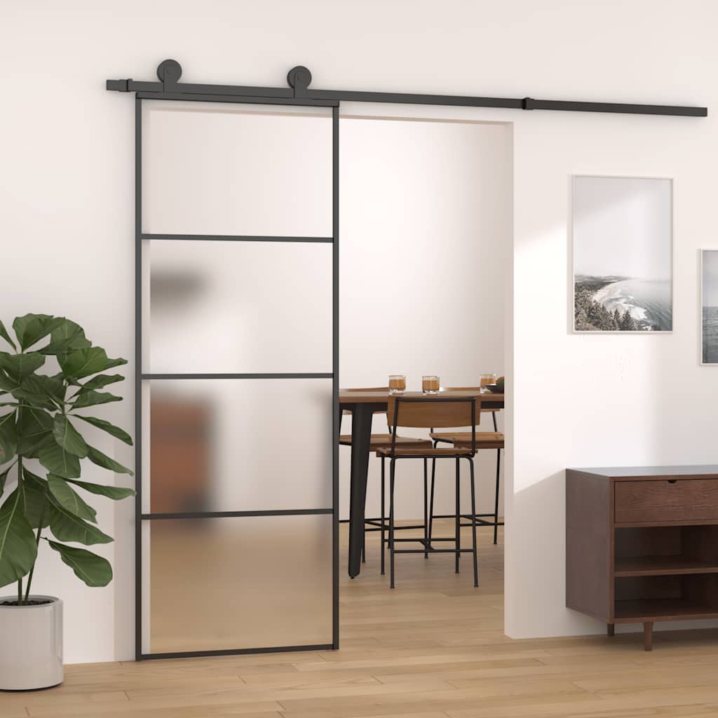 Schuifdeur 76x205 cm mat ESG-glas en aluminium zwart is nu te koop bij PeponiXL, paradijselijk wonen!