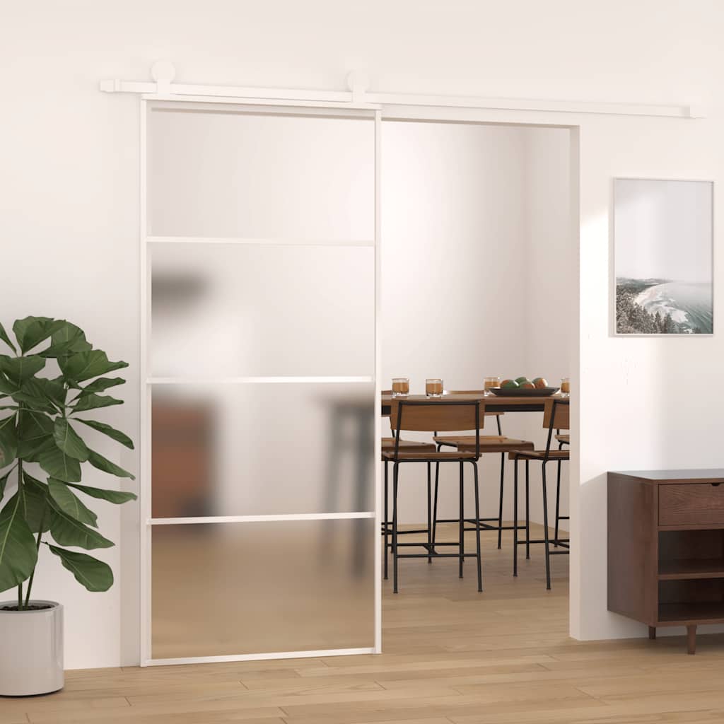 Schuifdeur 90x205 cm mat ESG-glas en aluminium wit is nu te koop bij PeponiXL, paradijselijk wonen!