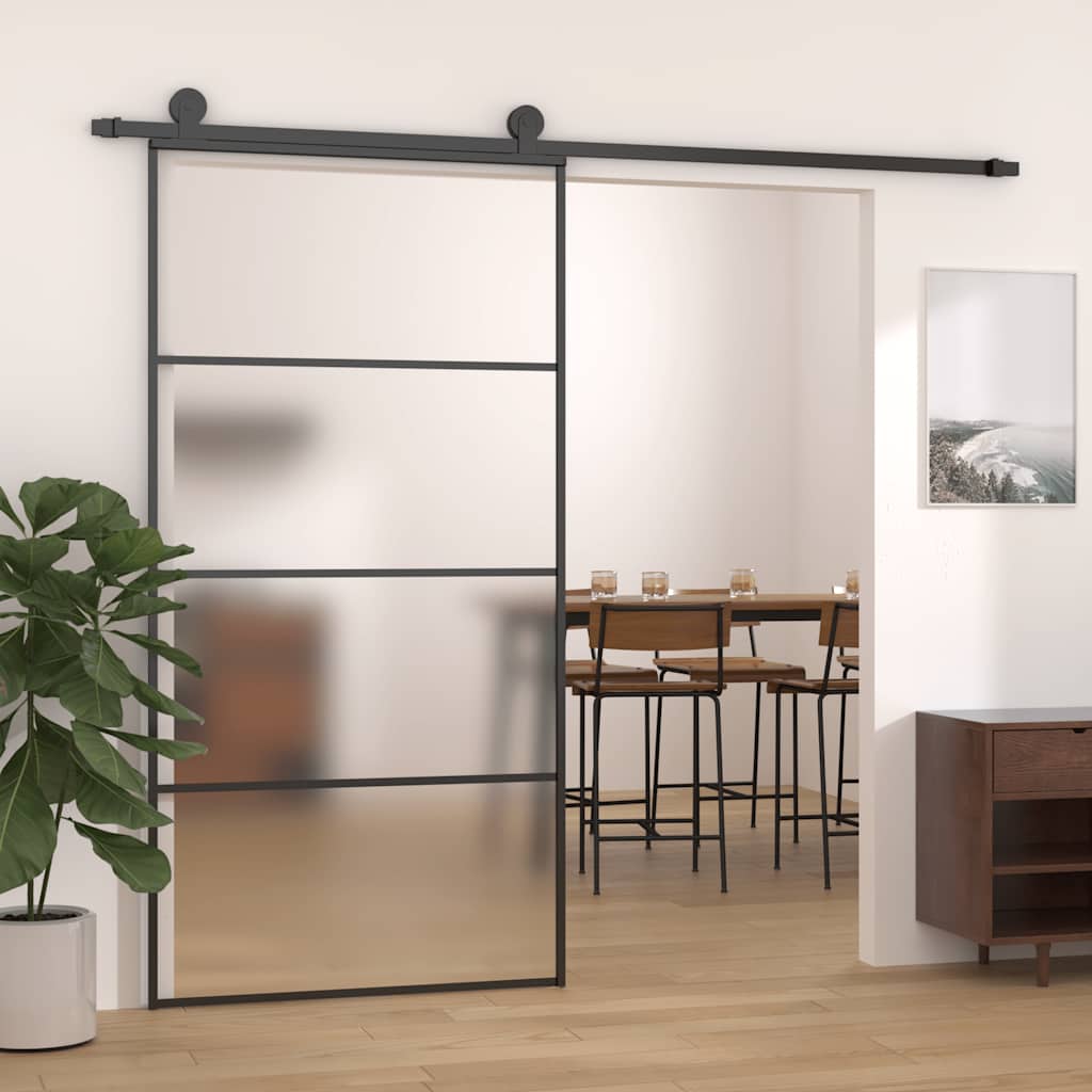 Schuifdeur 102,5x205 cm mat ESG-glas en aluminium zwart is nu te koop bij PeponiXL, paradijselijk wonen!