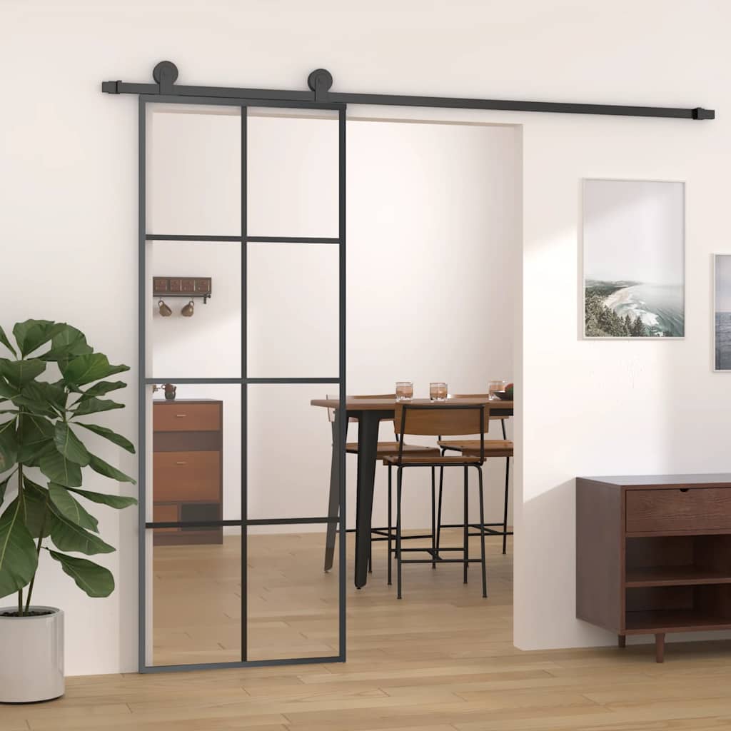 Schuifdeur 76x205 cm ESG-glas en aluminium zwart is nu te koop bij PeponiXL, paradijselijk wonen!
