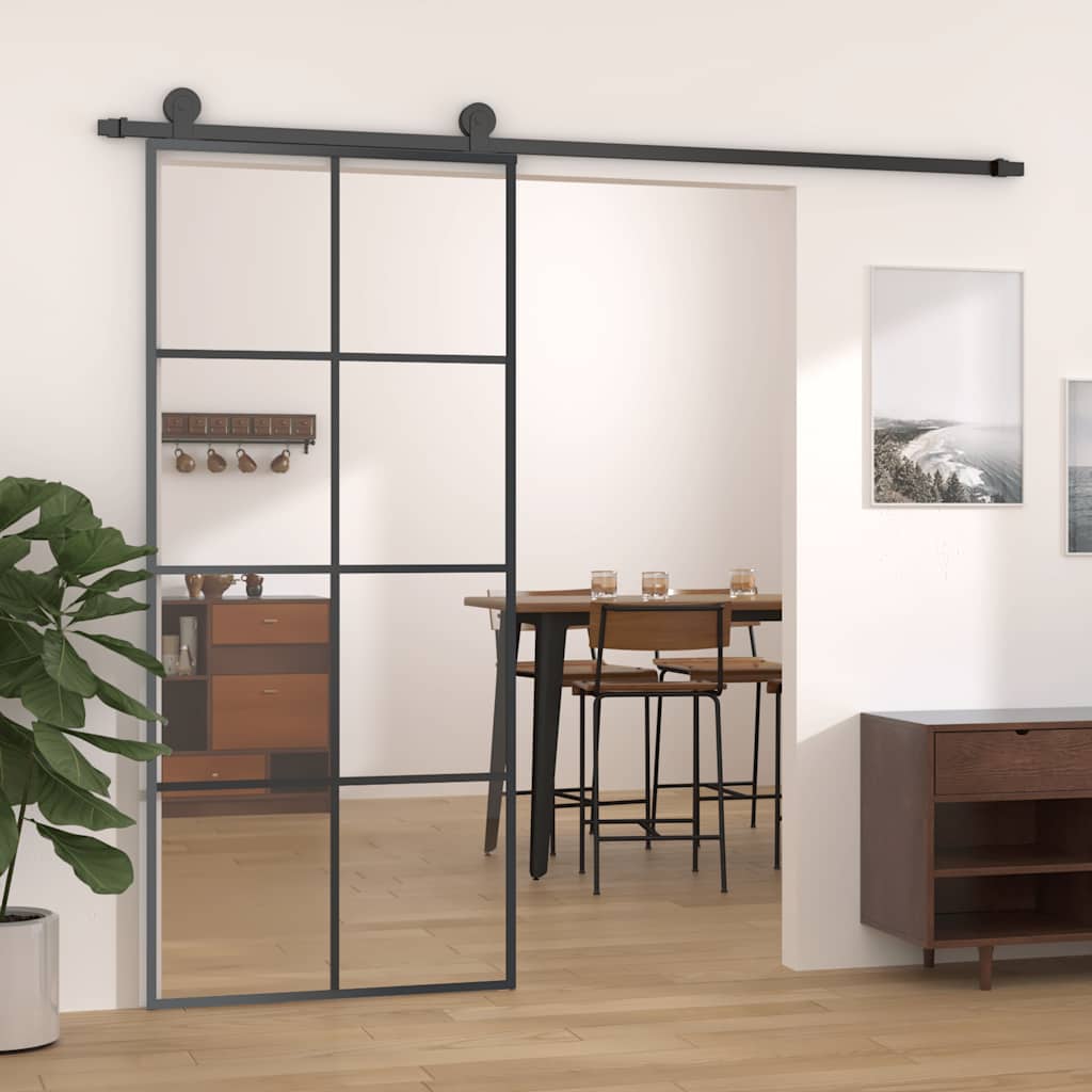 Schuifdeur 90x205 cm ESG-glas en aluminium zwart is nu te koop bij PeponiXL, paradijselijk wonen!