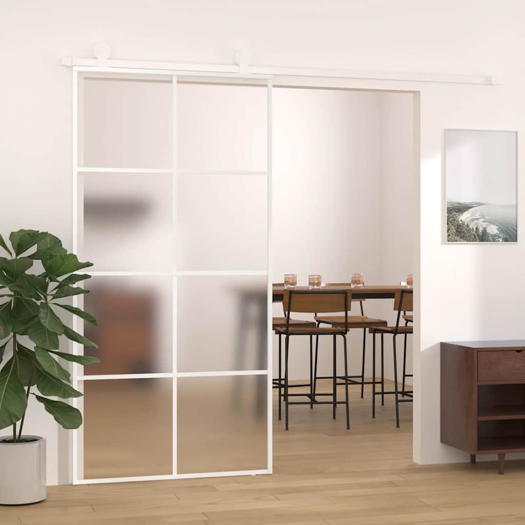 Schuifdeur 102,5x205 cm mat ESG-glas en aluminium wit is nu te koop bij PeponiXL, paradijselijk wonen!