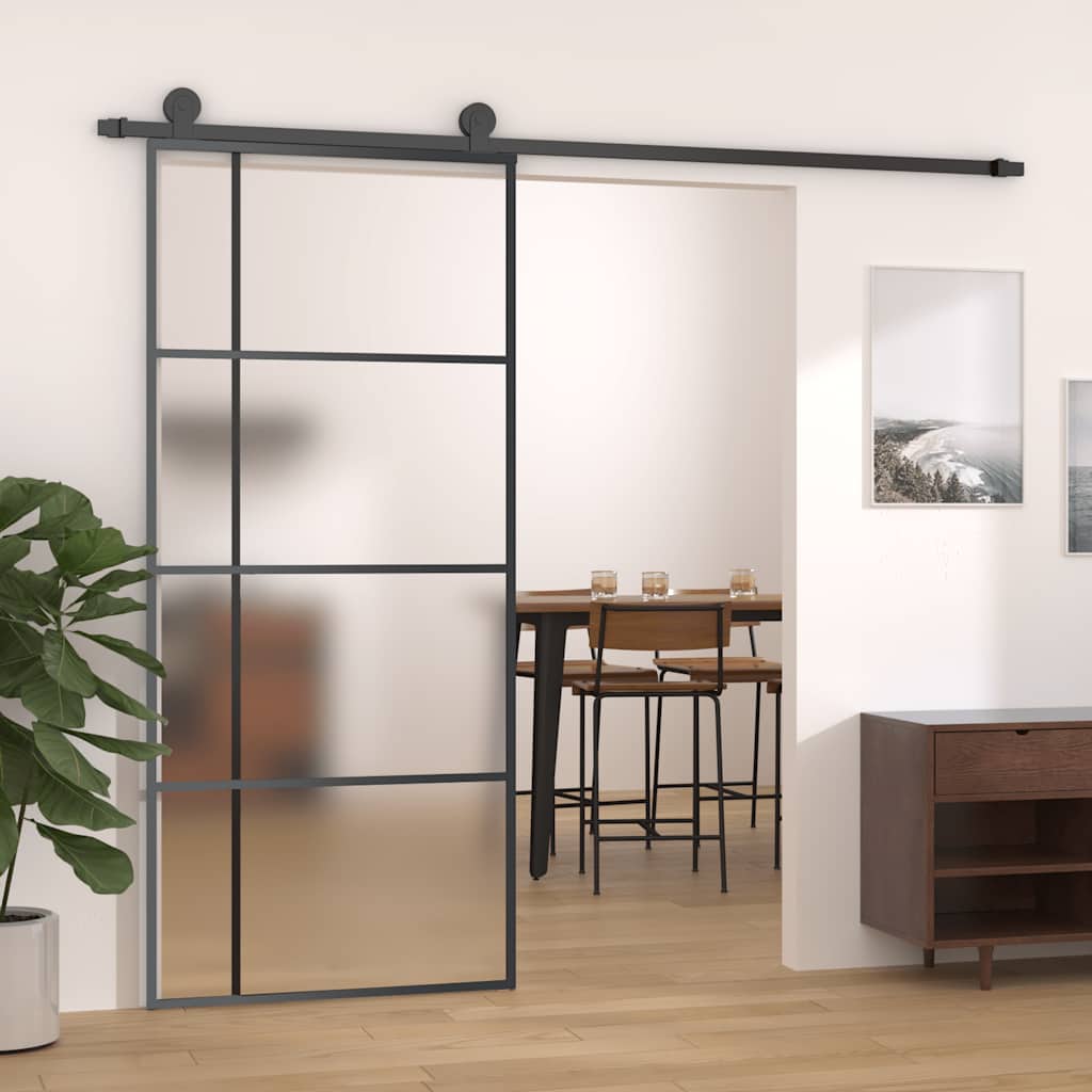 Schuifdeur 90x205 cm mat ESG-glas en aluminium zwart is nu te koop bij PeponiXL, paradijselijk wonen!
