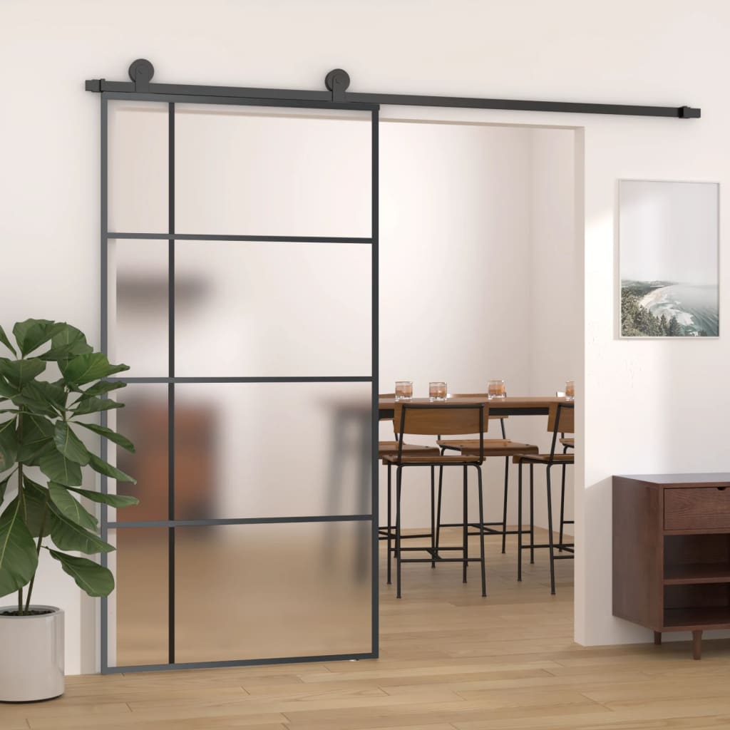 Schuifdeur 102,5x205 cm mat ESG-glas en aluminium zwart is nu te koop bij PeponiXL, paradijselijk wonen!