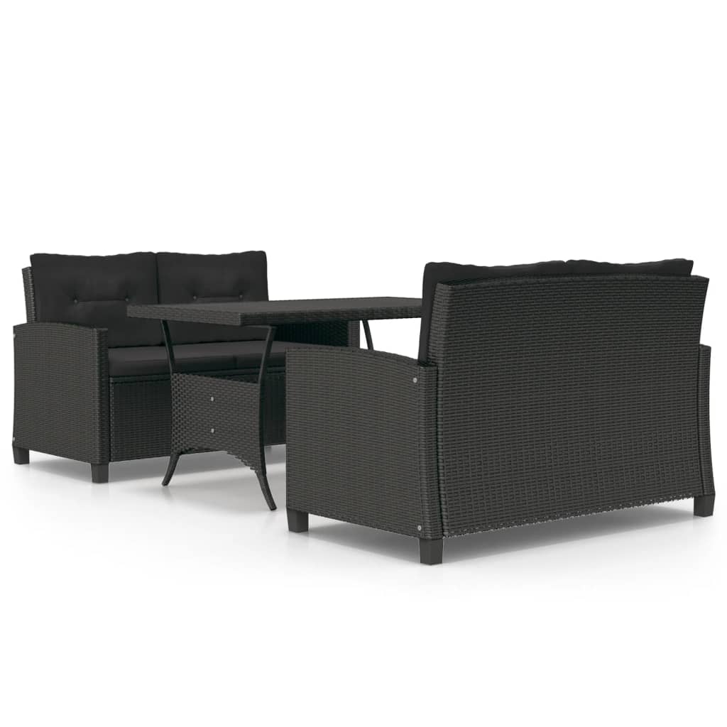 3-delige Tuinset met kussens poly rattan zwart is nu te koop bij PeponiXL, paradijselijk wonen!