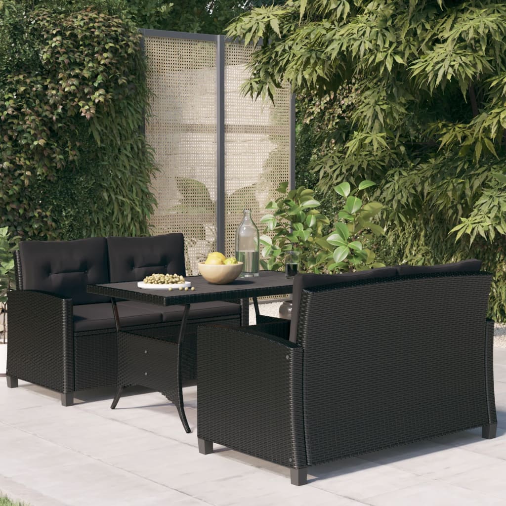 3-delige Tuinset met kussens poly rattan zwart is nu te koop bij PeponiXL, paradijselijk wonen!