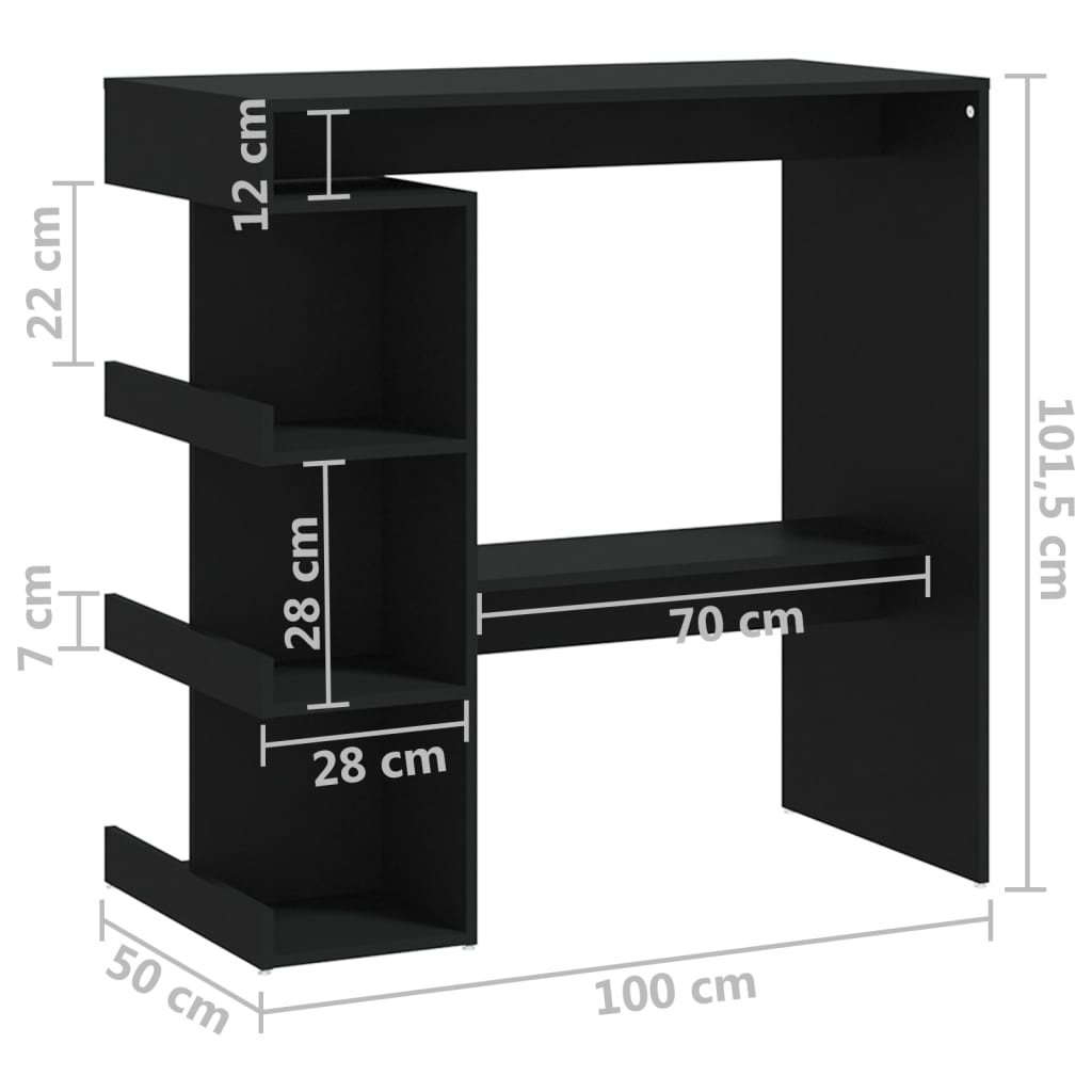 Bartafel met opbergrek 100x50x101,5 cm bewerkt hout zwart is nu te koop bij PeponiXL, paradijselijk wonen!