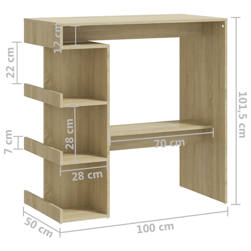 Bartafel met opbergrek 100x50x101,5 cm hout sonoma eiken is nu te koop bij PeponiXL, paradijselijk wonen!