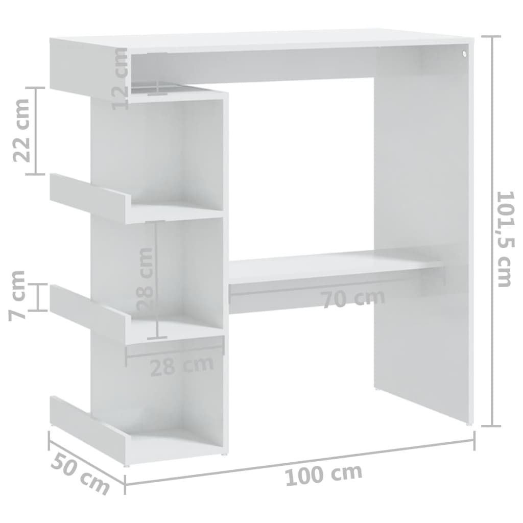 Bartafel met opbergrek 100x50x101,5 cm hoogglans wit is nu te koop bij PeponiXL, paradijselijk wonen!
