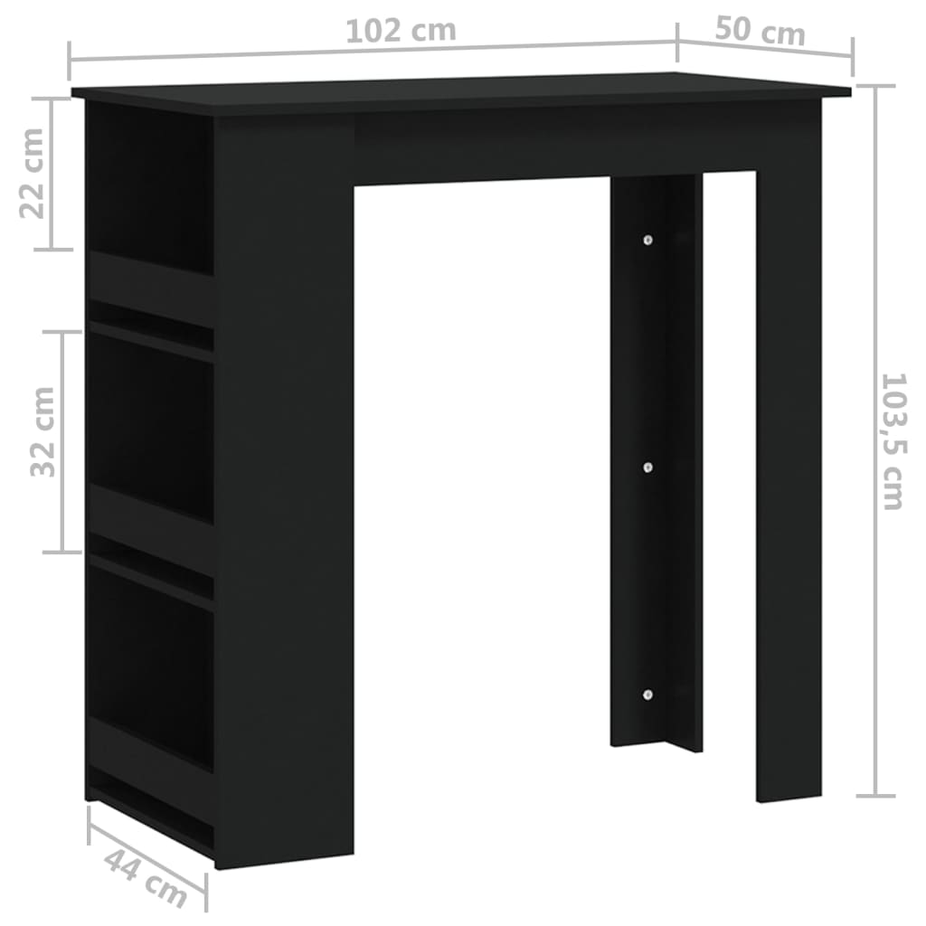 Bartafel met opbergrek 102x50x103,5 cm bewerkt hout zwart is nu te koop bij PeponiXL, paradijselijk wonen!