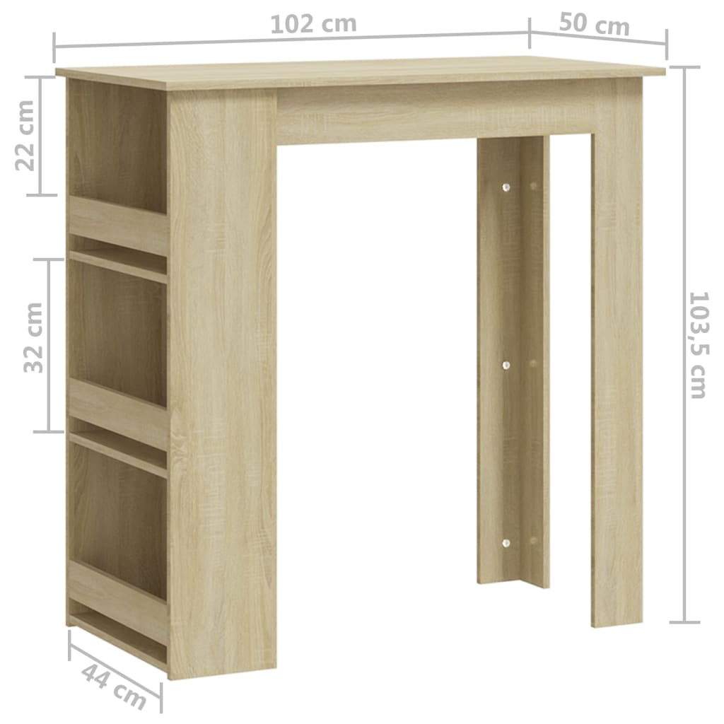 Bartafel met opbergrek 102x50x103,5cm bewerkt hout sonoma eiken is nu te koop bij PeponiXL, paradijselijk wonen!