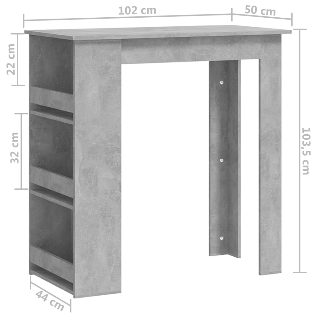 Bartafel met opbergrek 102x50x103,5 cm spaanplaat betongrijs is nu te koop bij PeponiXL, paradijselijk wonen!