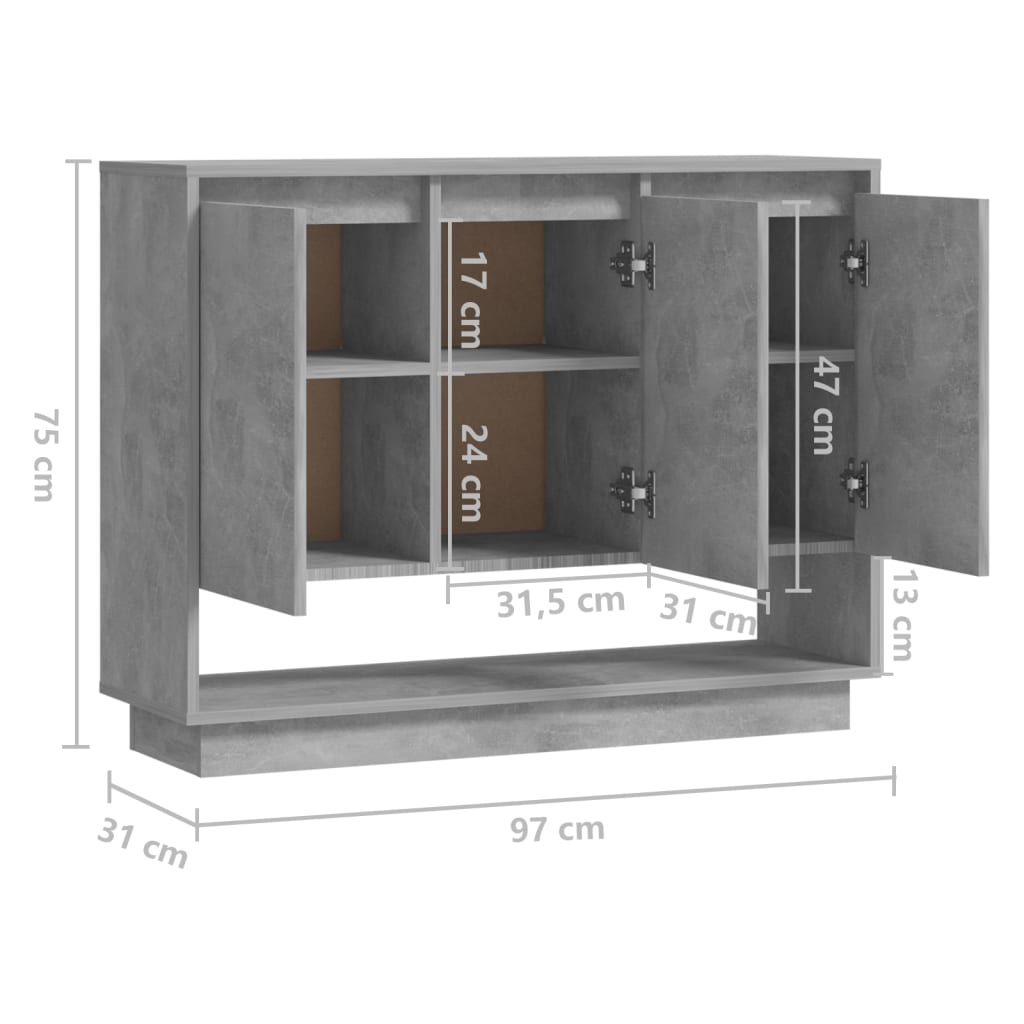 Dressoir 97x31x75 cm bewerkt hout betongrijs is nu te koop bij PeponiXL, paradijselijk wonen!