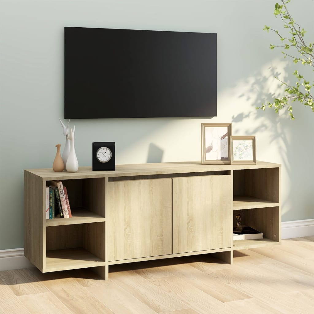Tv-meubel 130x35x50 cm bewerkt hout sonoma eikenkleurig is nu te koop bij PeponiXL, paradijselijk wonen!