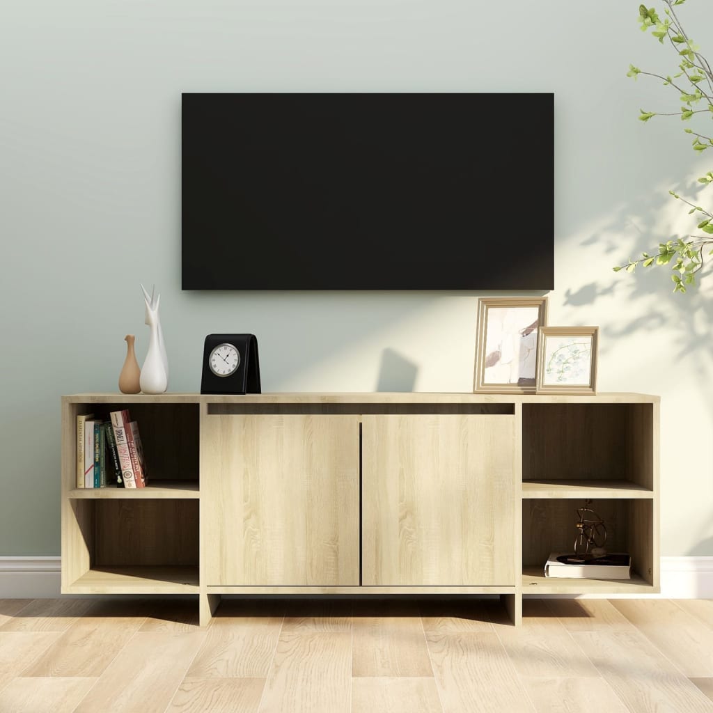 Tv-meubel 130x35x50 cm bewerkt hout sonoma eikenkleurig is nu te koop bij PeponiXL, paradijselijk wonen!