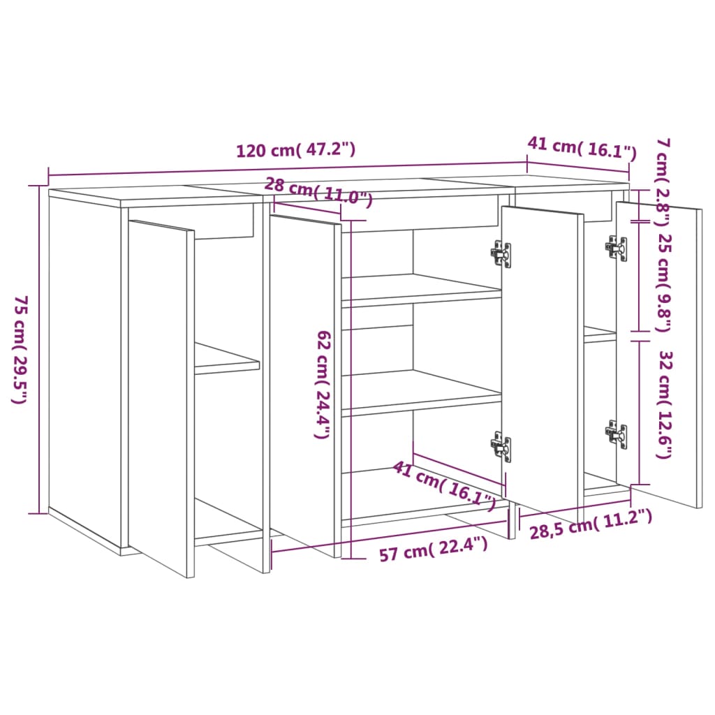 Dressoir 120x41x75 cm bewerkt hout zwart is nu te koop bij PeponiXL, paradijselijk wonen!