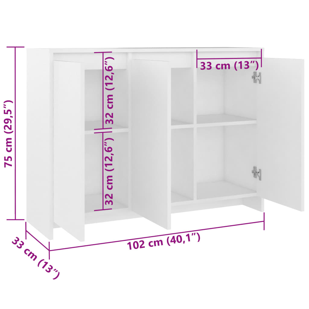Dressoir 102x33x75 cm bewerkt hout wit is nu te koop bij PeponiXL, paradijselijk wonen!