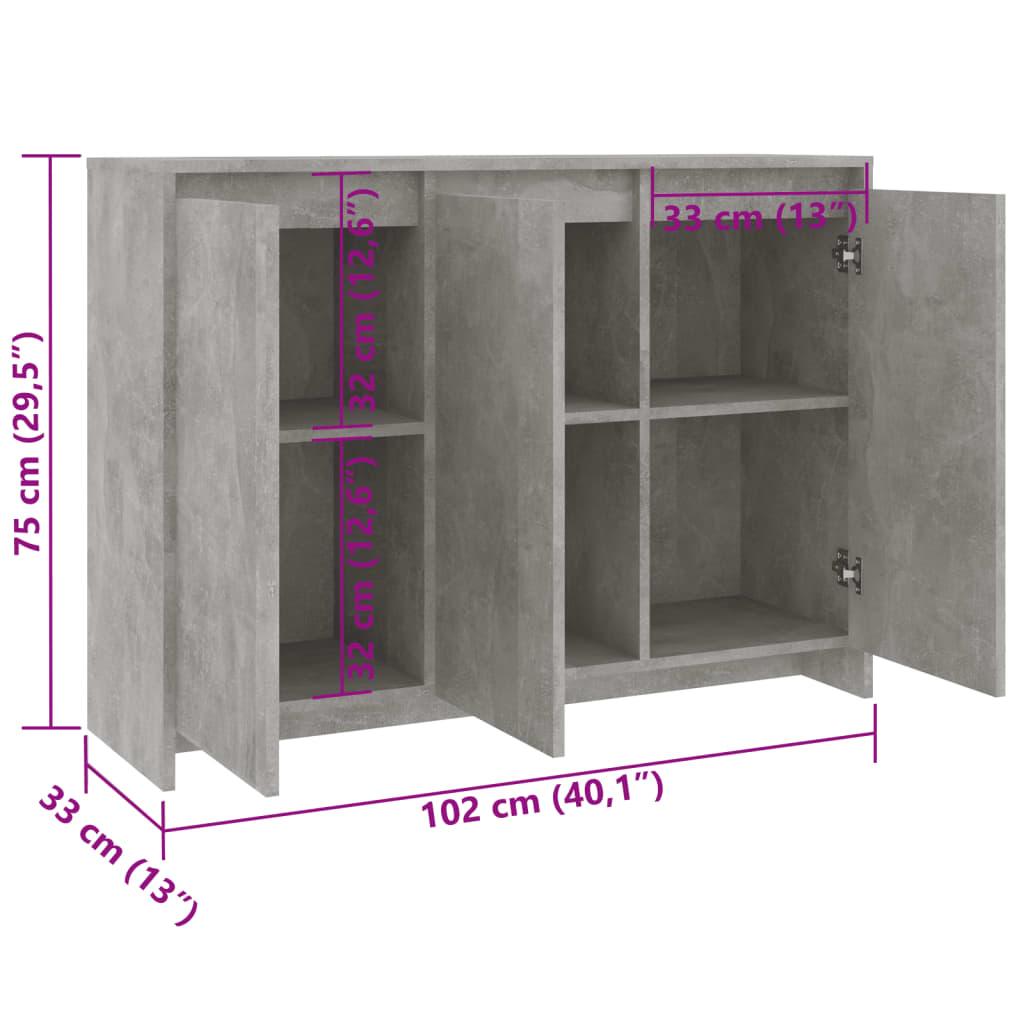 Dressoir 102x33x75 cm bewerkt hout betongrijs is nu te koop bij PeponiXL, paradijselijk wonen!