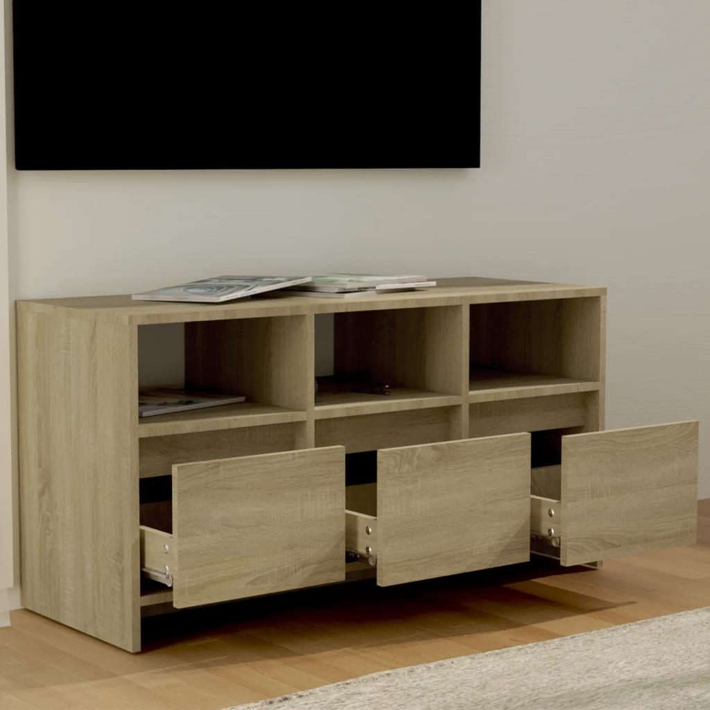 Tv-meubel 102x37,5x52,5 cm bewerkt hout sonoma eikenkleurig is nu te koop bij PeponiXL, paradijselijk wonen!