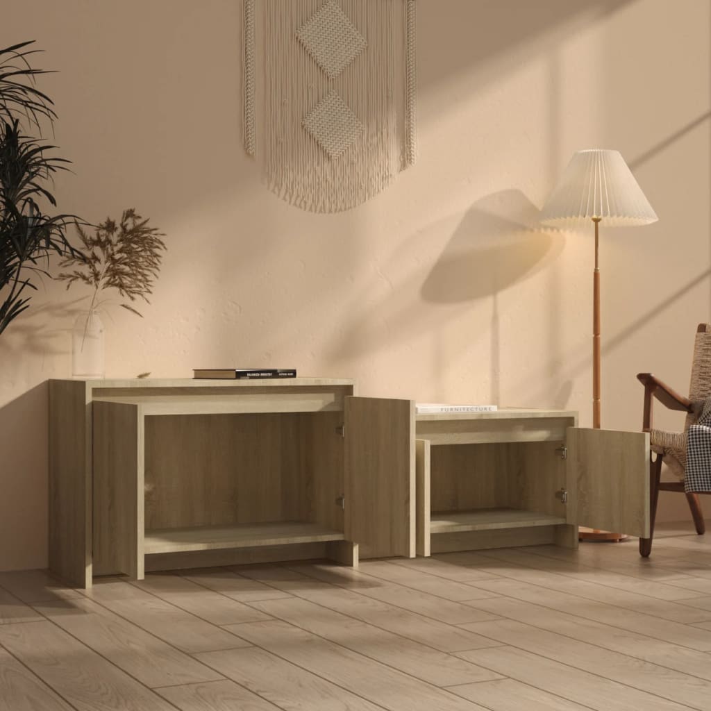 Tv-meubel 146,5x35x50 cm bewerkt hout sonoma eikenkleurig is nu te koop bij PeponiXL, paradijselijk wonen!