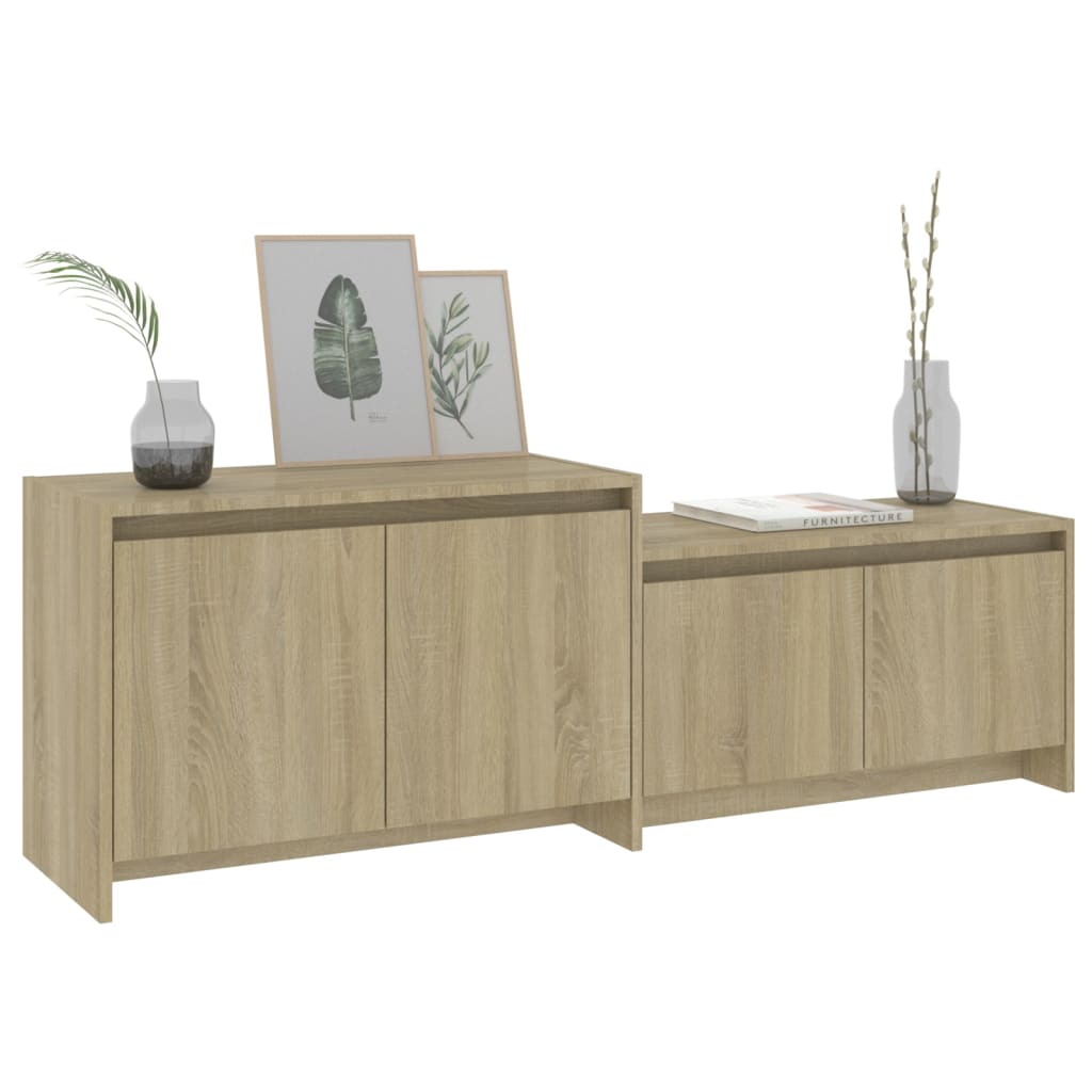 Tv-meubel 146,5x35x50 cm bewerkt hout sonoma eikenkleurig is nu te koop bij PeponiXL, paradijselijk wonen!