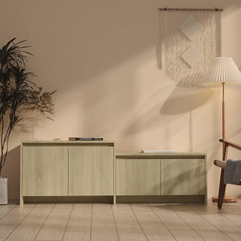 Tv-meubel 146,5x35x50 cm bewerkt hout sonoma eikenkleurig is nu te koop bij PeponiXL, paradijselijk wonen!