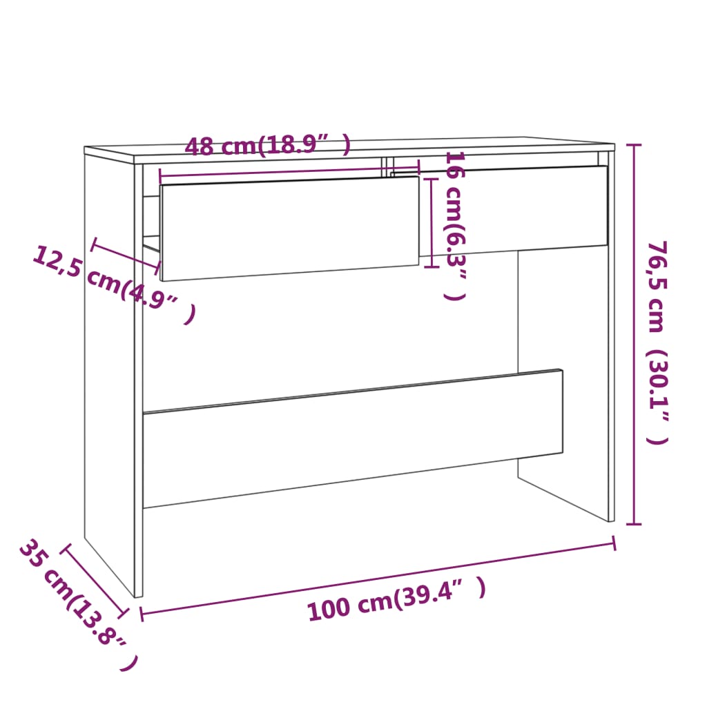 Wandtafel 100x35x76,5 bewerkt hout wit is nu te koop bij PeponiXL, paradijselijk wonen!