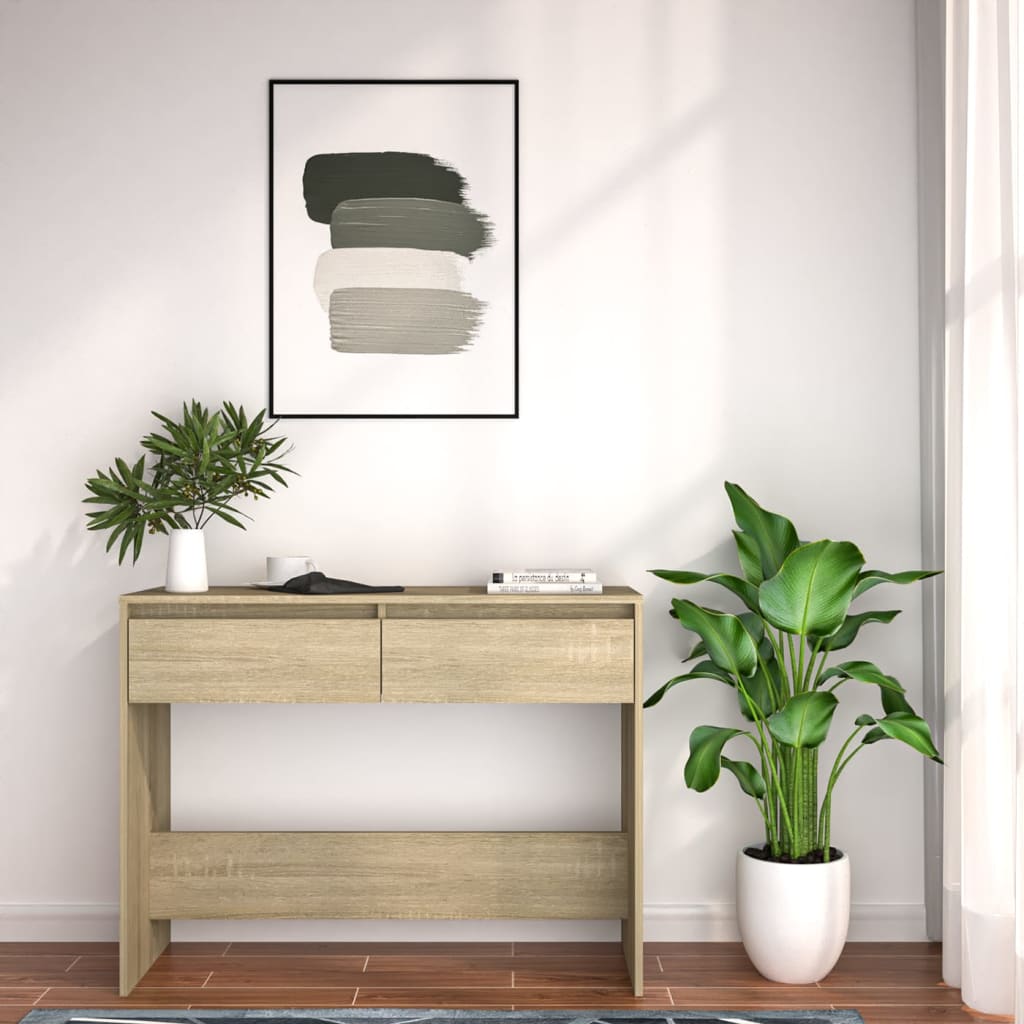 Wandtafel 100x35x76,5 cm bewerkt hout sonoma eikenkleurig is nu te koop bij PeponiXL, paradijselijk wonen!