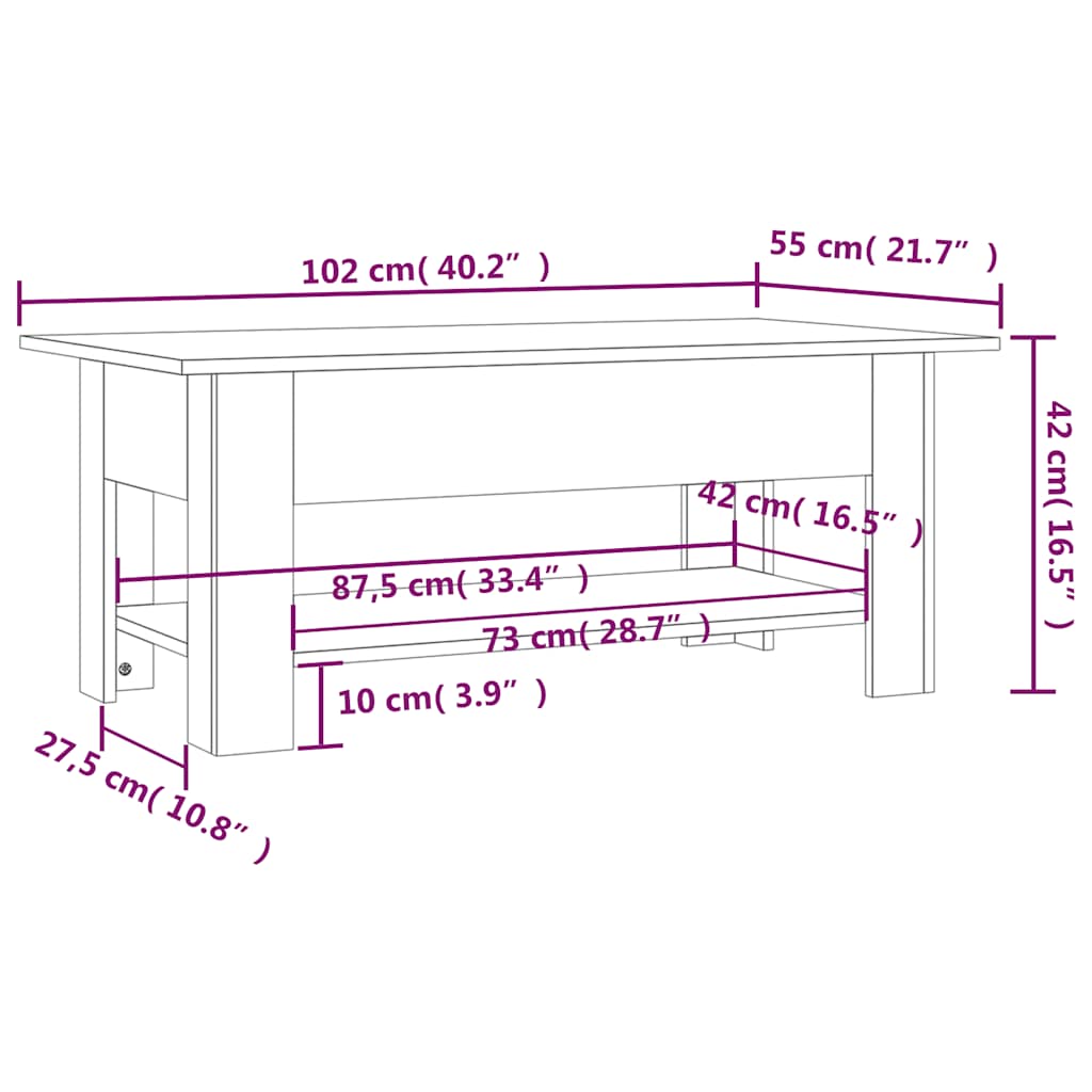 Salontafel 102x50x45 cm bewerkt hout zwart is nu te koop bij PeponiXL, paradijselijk wonen!