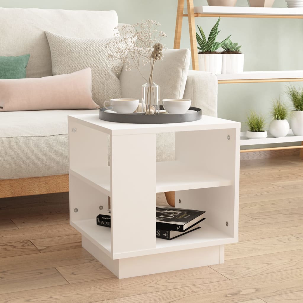Salontafel 40x40x43 cm bewerkt hout wit is nu te koop bij PeponiXL, paradijselijk wonen!