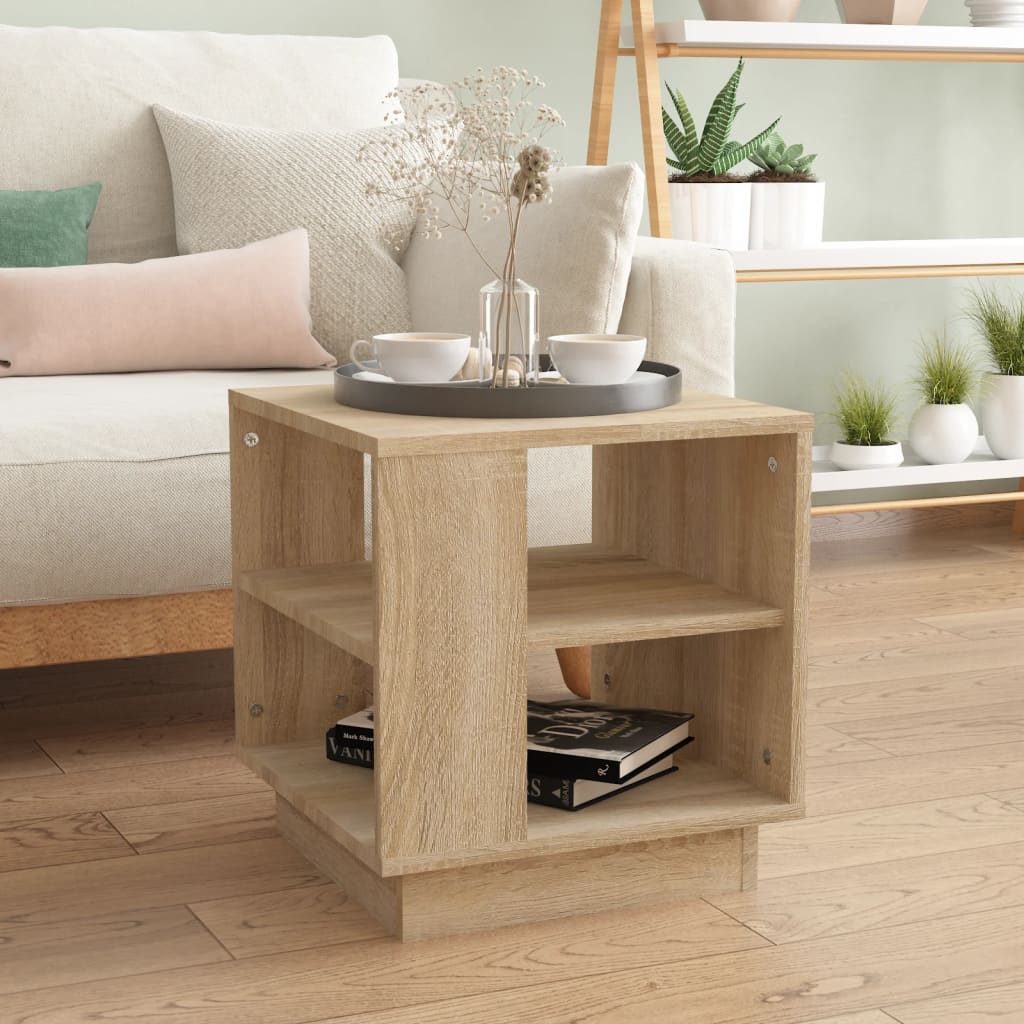 Salontafel 40x40x43 cm bewerkt hout sonoma eikenkleurig is nu te koop bij PeponiXL, paradijselijk wonen!