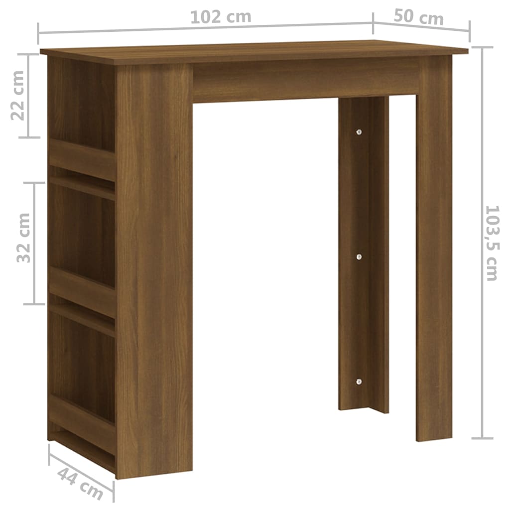 Bartafel met opbergrek 102x50x103,5 cm bewerkt hout bruin eiken is nu te koop bij PeponiXL, paradijselijk wonen!
