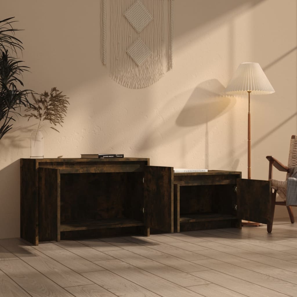 Tv-meubel 146,5x35x50 cm bewerkt hout gerookt eikenkleurig is nu te koop bij PeponiXL, paradijselijk wonen!