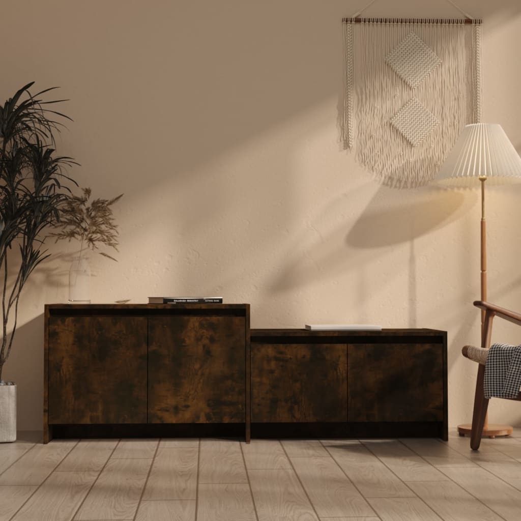 Tv-meubel 146,5x35x50 cm bewerkt hout gerookt eikenkleurig is nu te koop bij PeponiXL, paradijselijk wonen!